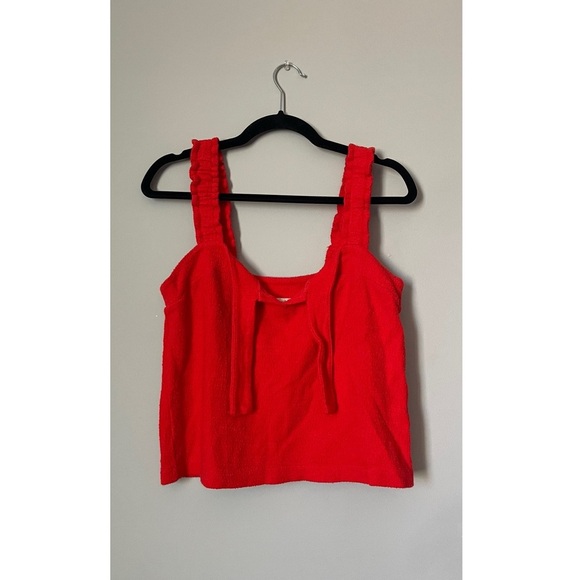 Madewell Red Terry Cloth Ruffle Strap Tank Top - Picture 1 of 6